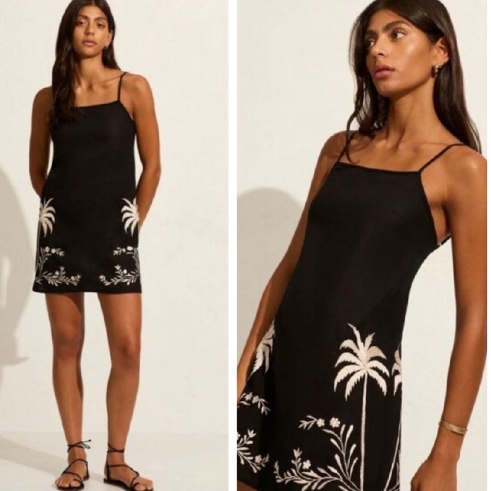 NEW Calypso St. Barth Black Linen Mini Midi Dress Palm Tree Cruise Size Medium